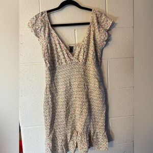 Wild Fable White & Pink Floral Ruched Babydoll Dress